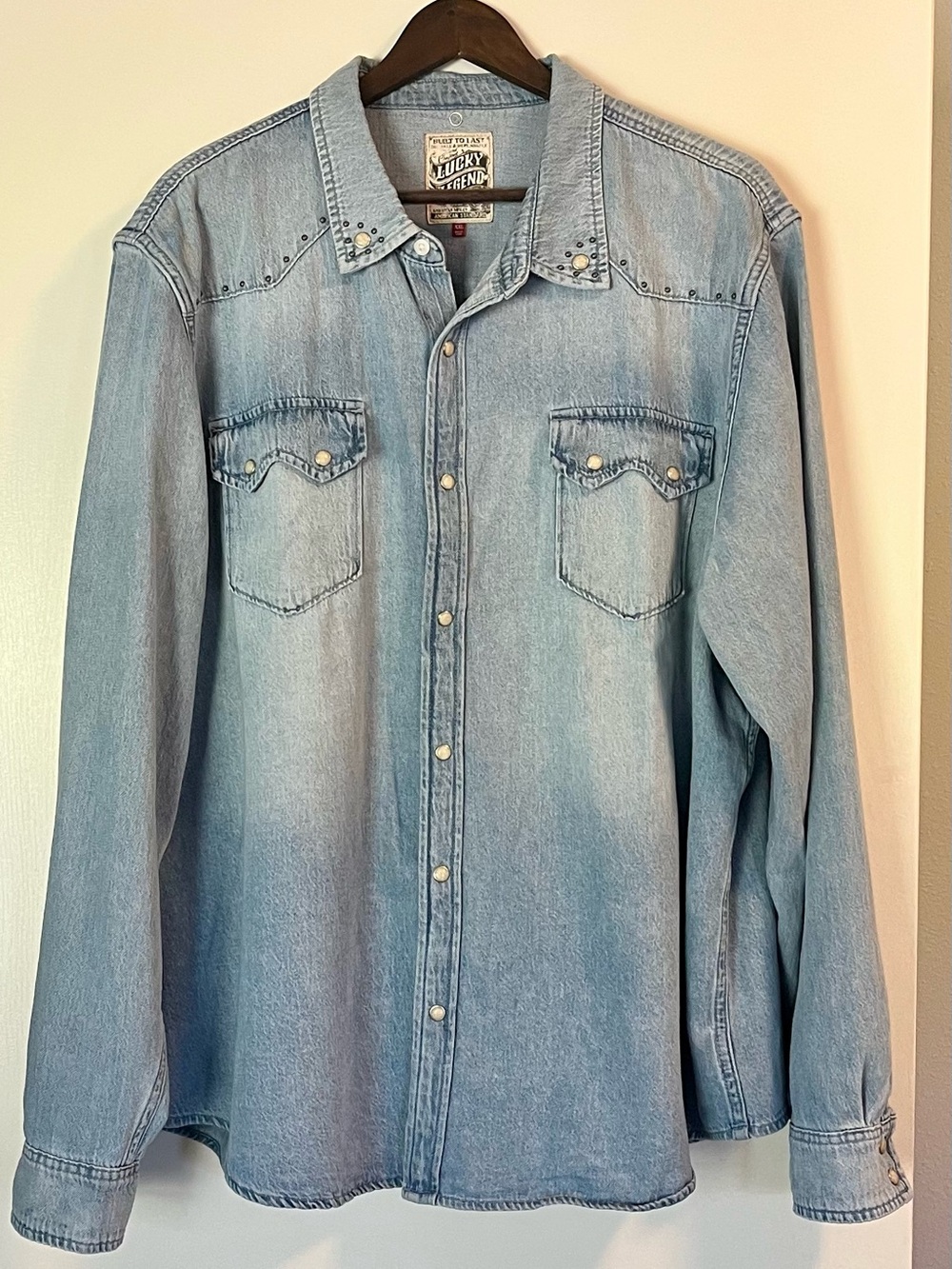 Lucky Brand Light Blue Denim Western Shirt with Stud Accents